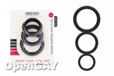 Round Cock Ring Set - Black 