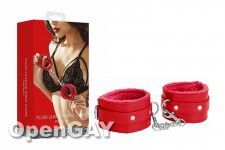 Plush Leather Wrist Cuffs - Red 